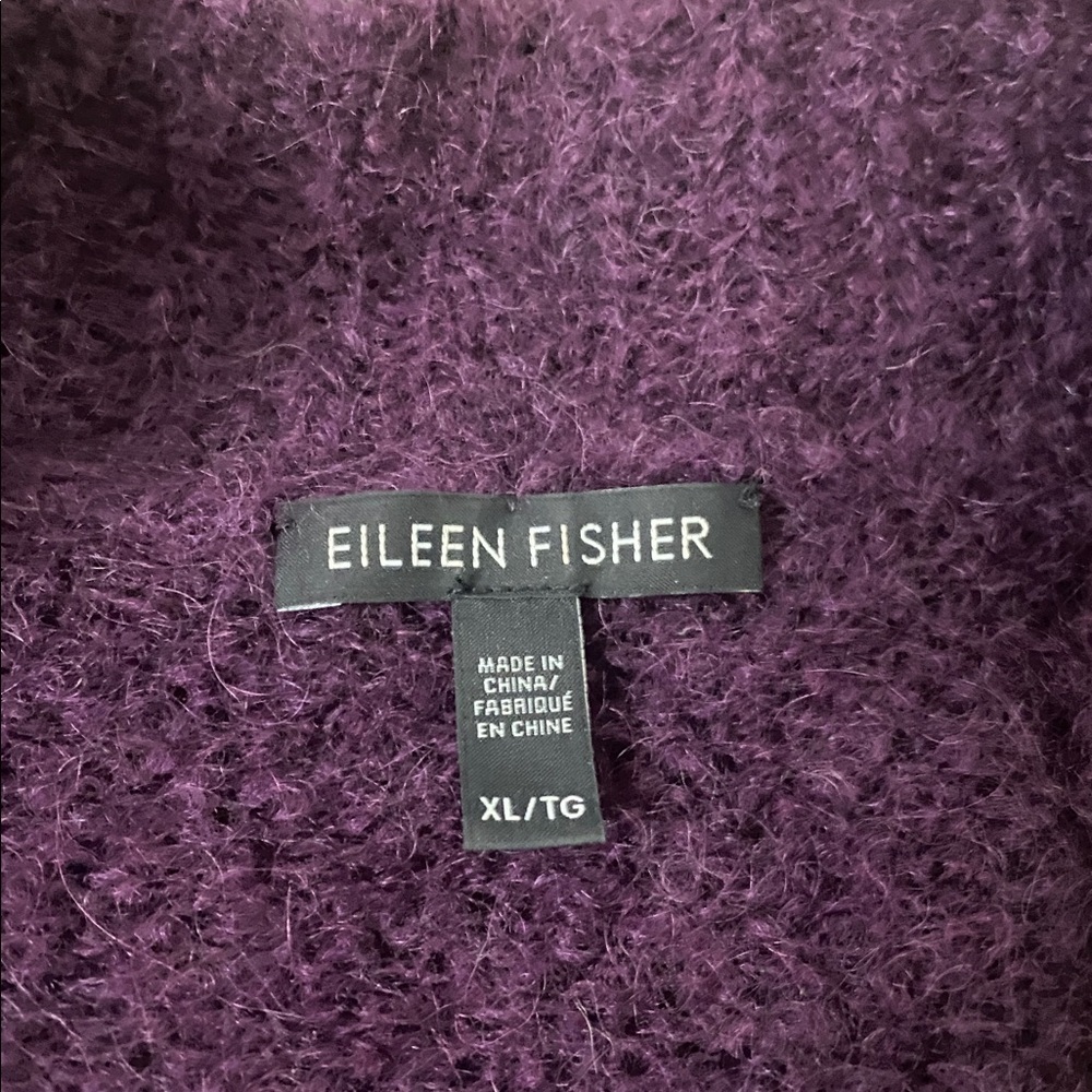 Eileen Fisher Draped Open Front Mohair Wool Cardigan Sweater plum color size XL - Picture 5 of 7